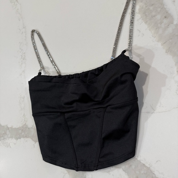 Windsor Gleam And Glow Rhinestone Bustier Top Women’s Small Black Cropped Satin - Picture 6 of 12